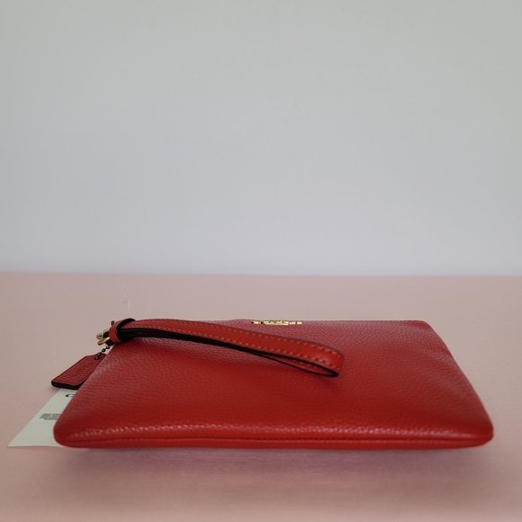 COACH Small Wristlet in Polished PebbleD Leather- Sport Red⭐ - Picture 9 of 16